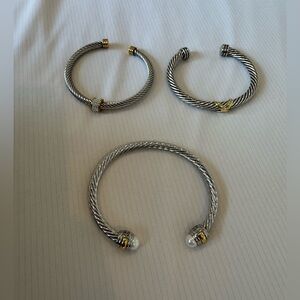 NEW Silver-Tone Cable Cuff Bracelet with Gold Accents - SET OF THREE